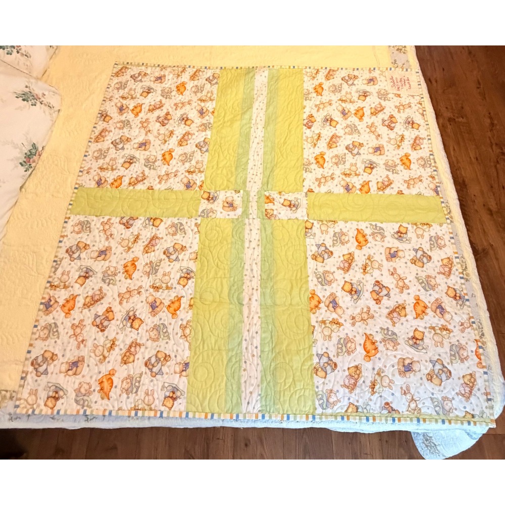 Machine made Baby Quilt Teddy Bear Bunny Dinosaur Pastel Nursery Blanket 45x36